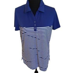 C Buk by Cutter & Buck Womens Striped Golf Polo Shirt Blue White Size Large NWT